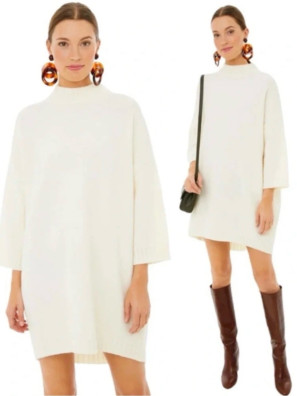 Tuckernuck Maxine Mock Neck Sweater Dress Large Ivory Cream